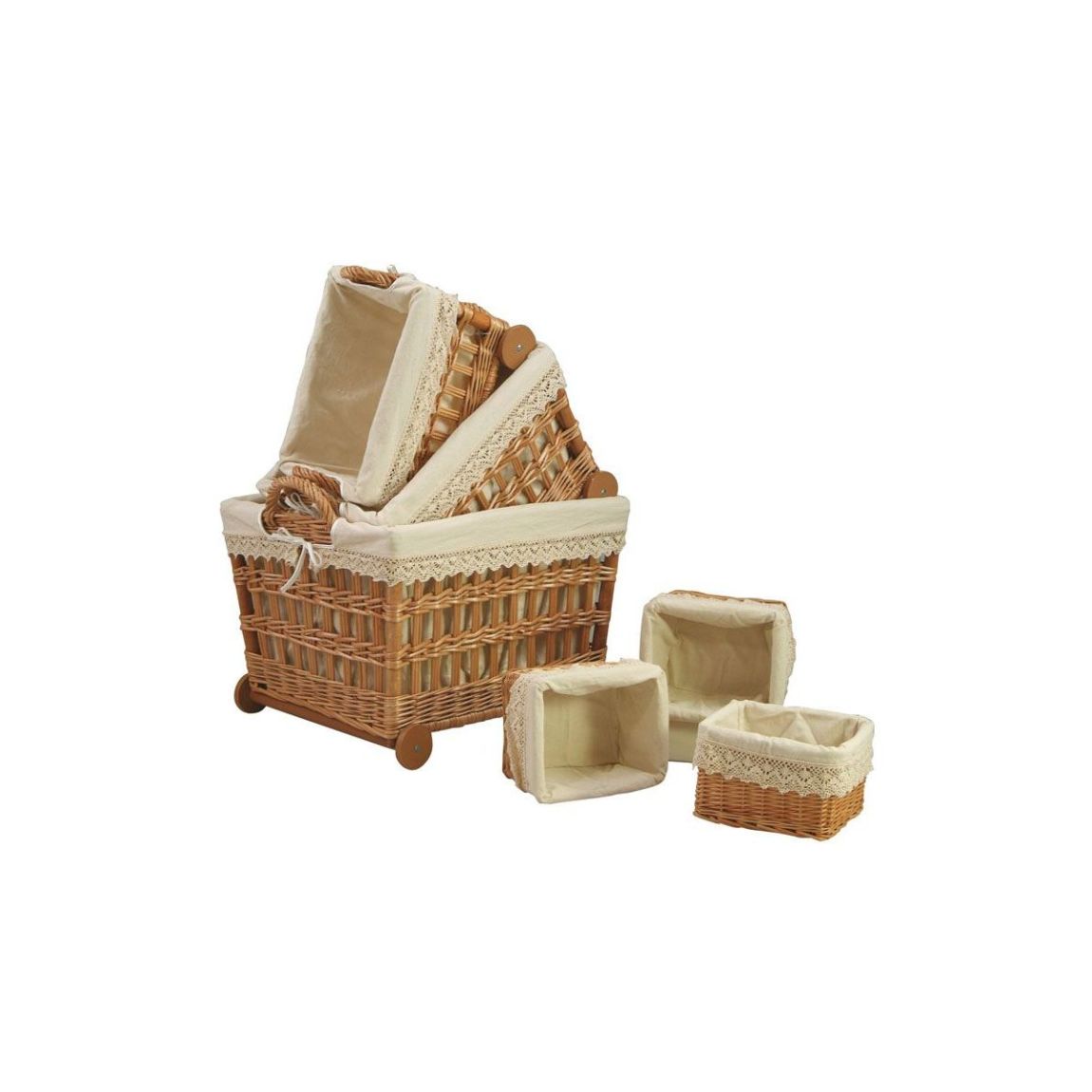 3 charrettes + 3 corbeilles en osier main product photo