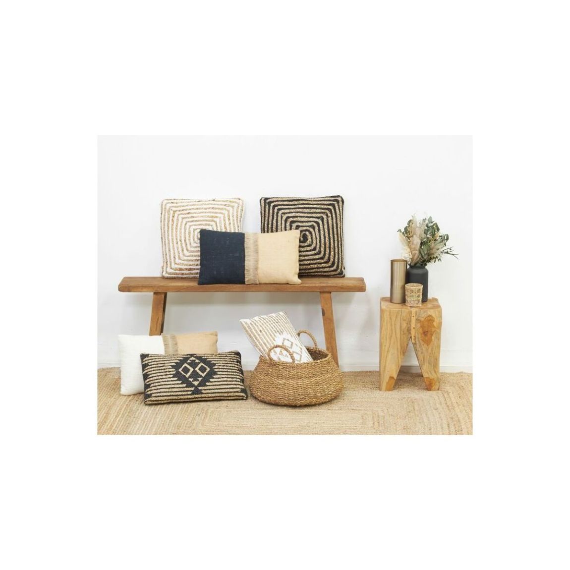 Coussins à motif en jute et coton (Lot de 3) main product photo