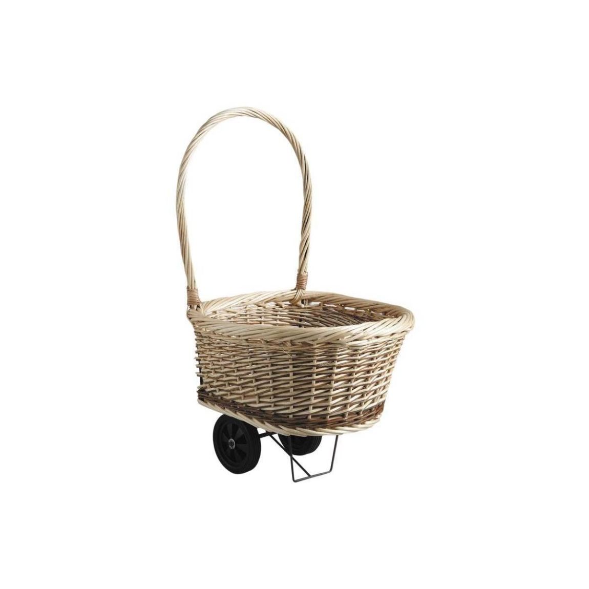 Chariot en osier brut et blanc sur roulettes main product photo