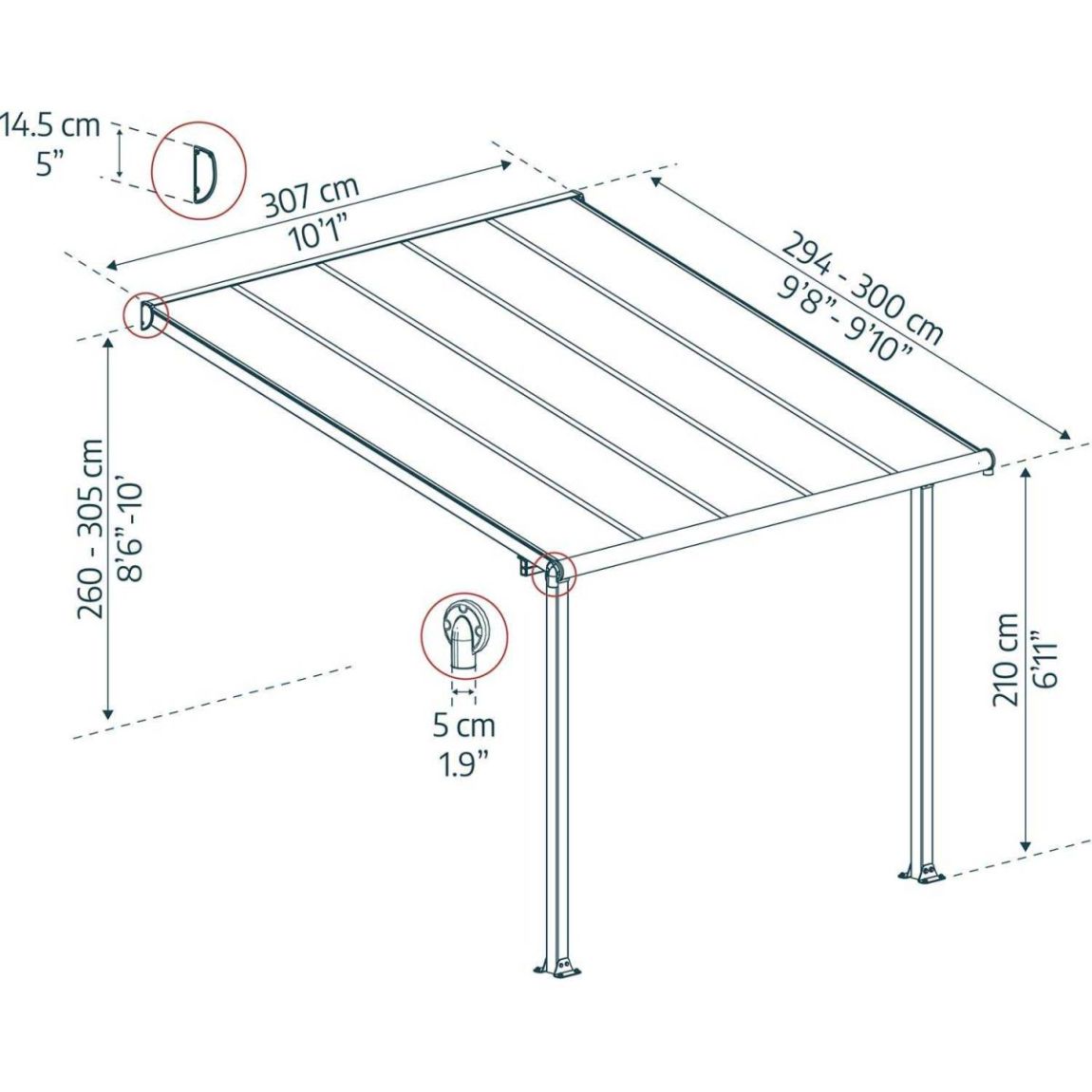 Pergola à adosser en aluminium blanc et polycarbonate Olympia 3 x 3m main product photo