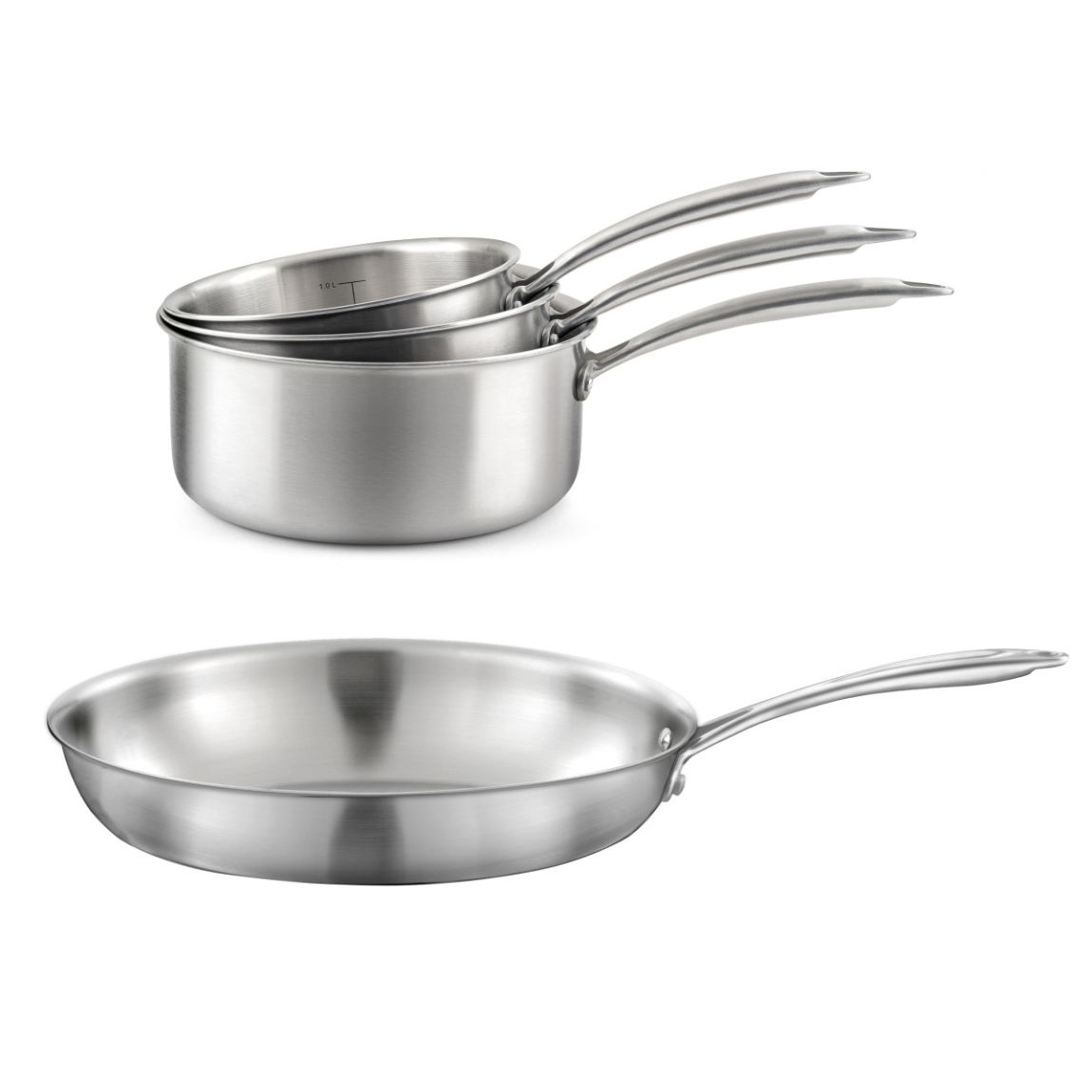 Gourmet - Lot de 3 casseroles inox 16/18/20 cm et 1 poêle inox 32 cm main product photo