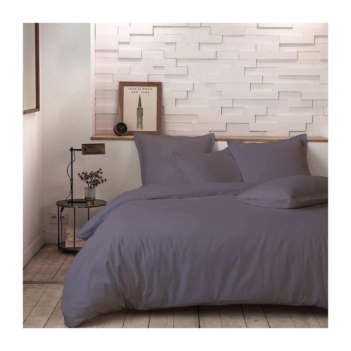 Parure Housse De Couette 100% Percale De Coton Gris main product photo