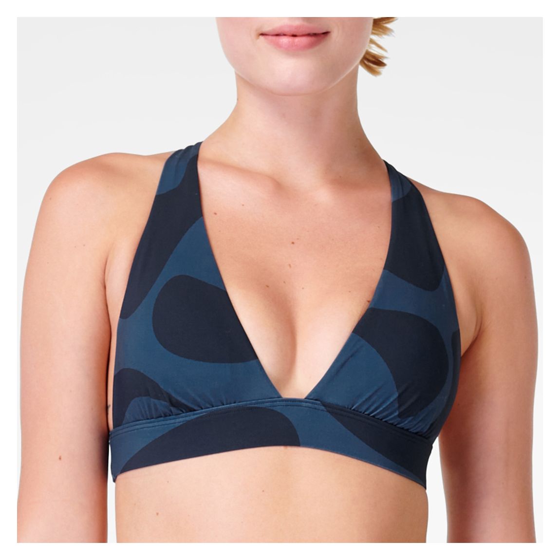 Top de bikini Xtra Life Peninsula à imprimé marbré bleu d'eau main product photo