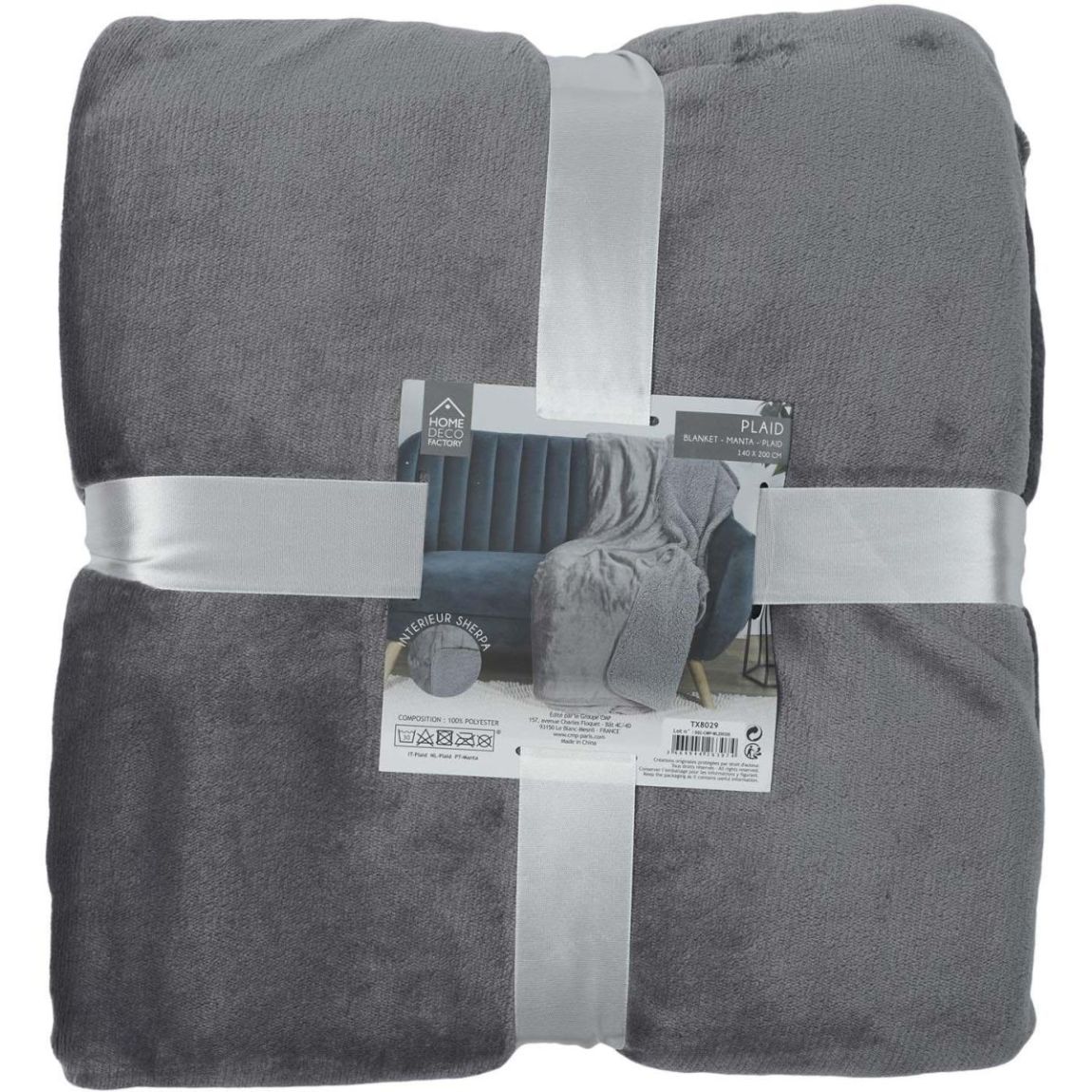 Plaid en flanelle et sherpa XXL 140x200 cm Gris foncé main product photo