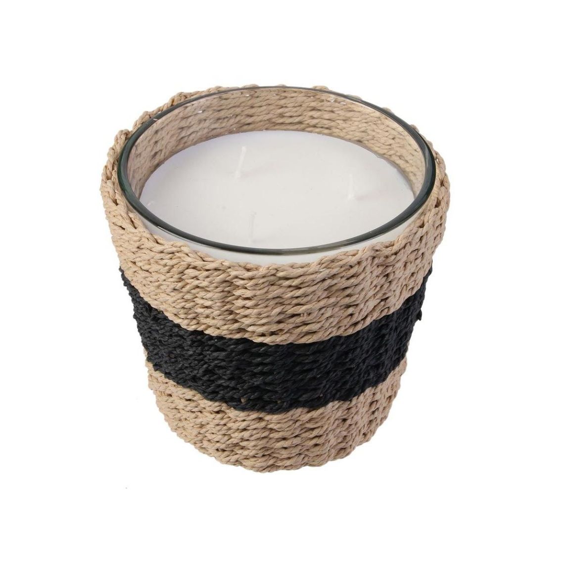 Bougie parfumée 3 mèches diamètre 15cm socle tressé main product photo