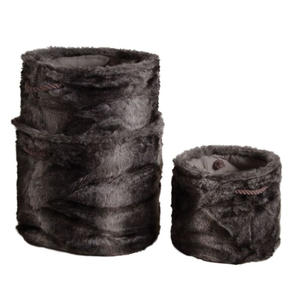 Corbeille de rangement ronde en imitation fourrure (Lot de 3) main product photo