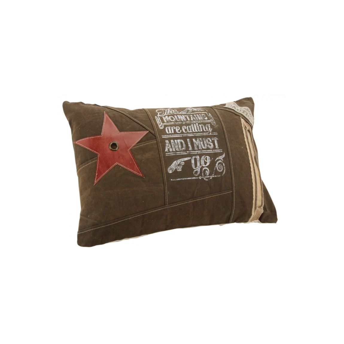 Coussin en coton kaki et cuir Etoile main product photo