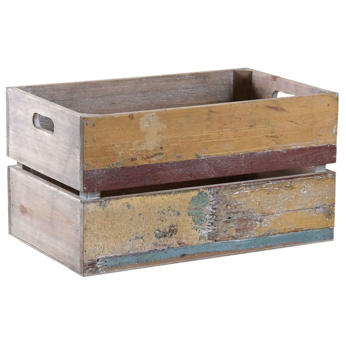 Caisse en bois recyclé multicolore main product photo