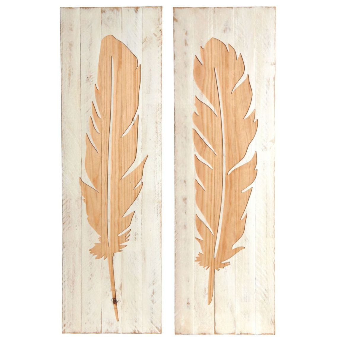 Décoration murale en bois Plume Lot de 2 main product photo