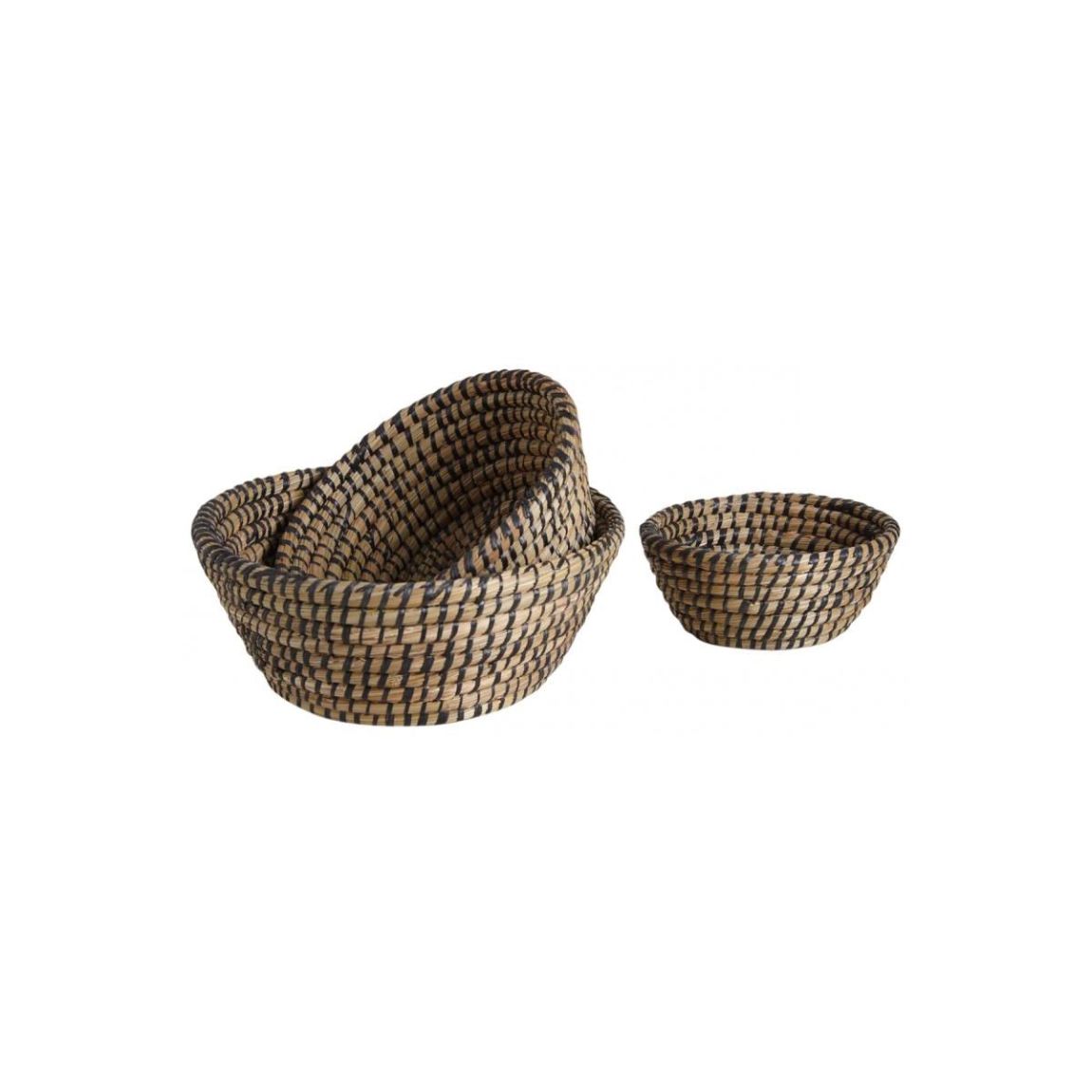 Corbeilles rondes en jonc naturelles et noires (lot de 3) main product photo
