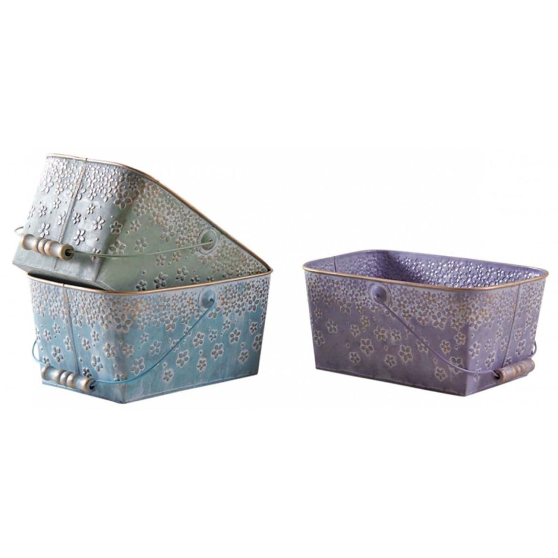 Panier en métal motif fleurs 25 cm Lot de 3 main product photo