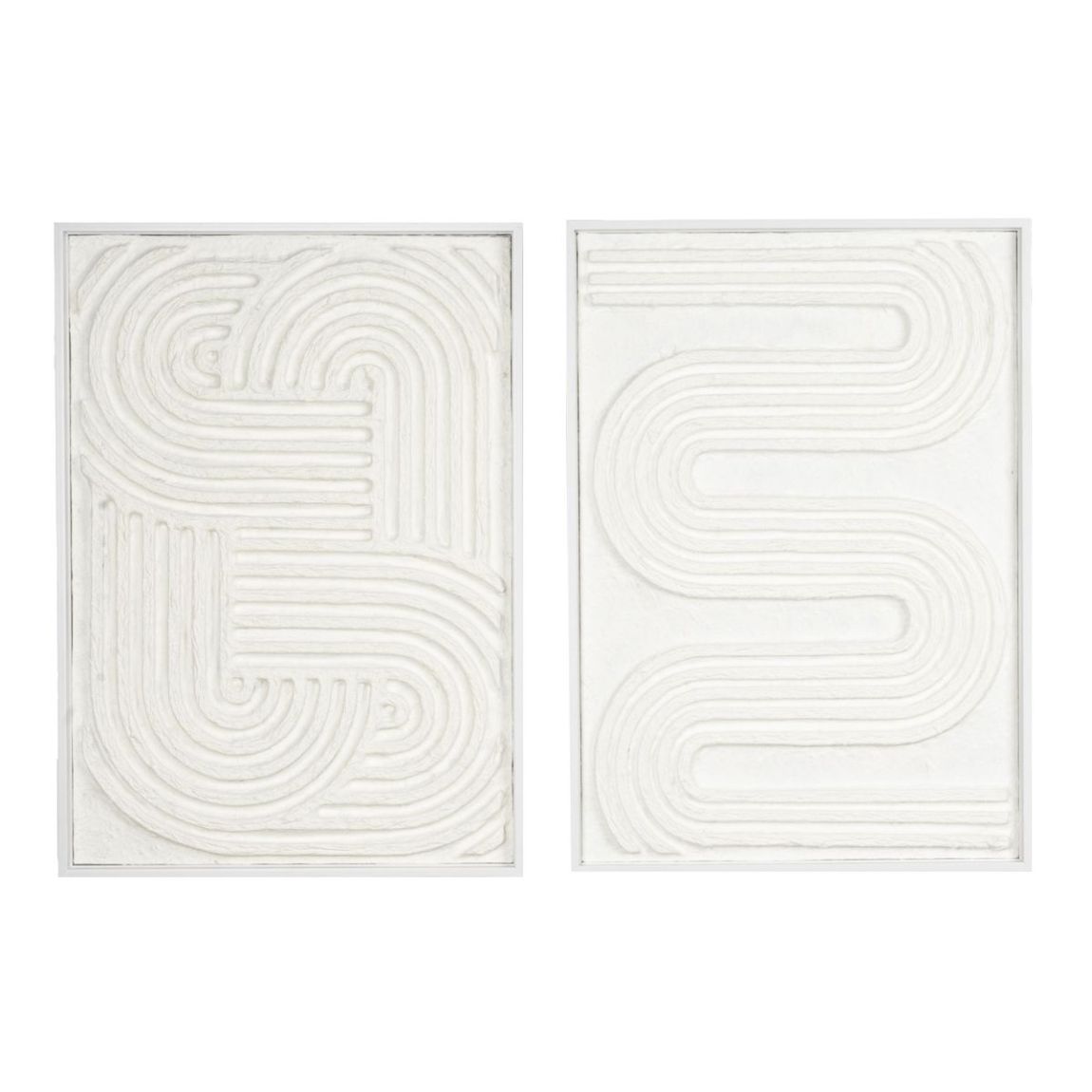 Cadres en bois blanc motifs abstraits papier maché (Lot de 2) main product photo