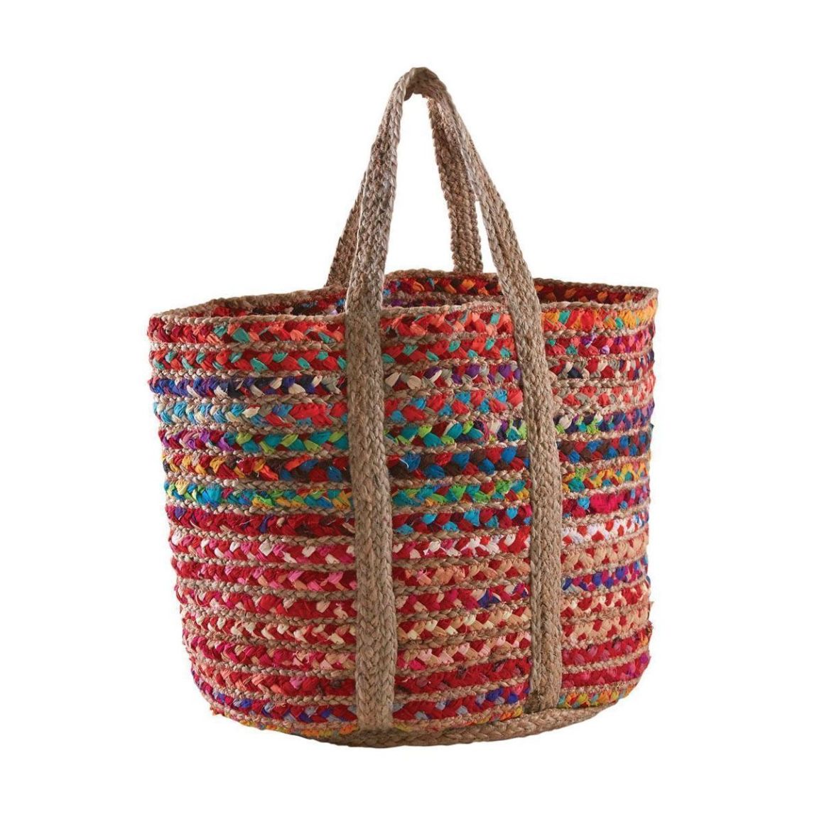 Corbeille en jute et coton multicolore main product photo