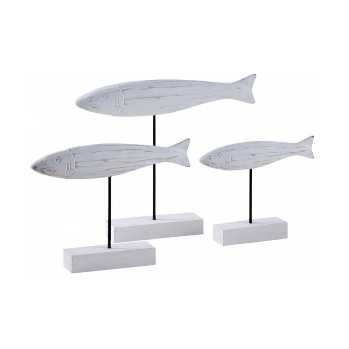 Poissons en bois blanc sur pieds (Lot de 3) main product photo