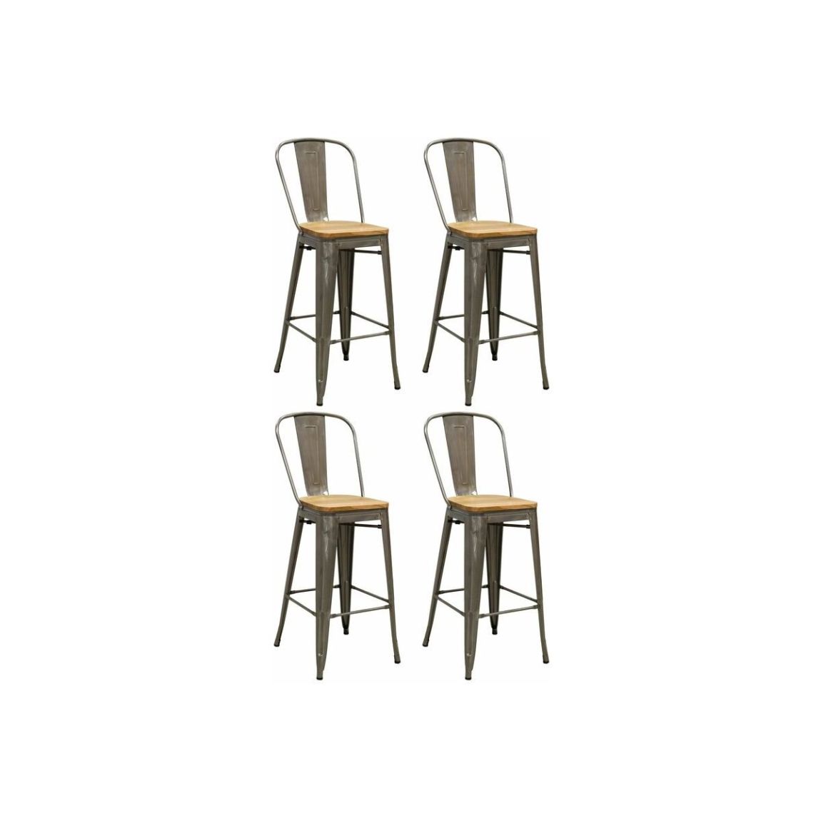 Tabouret industriel en métal et bois d'orme huilé (Lot de 4) Acier brossé main product photo