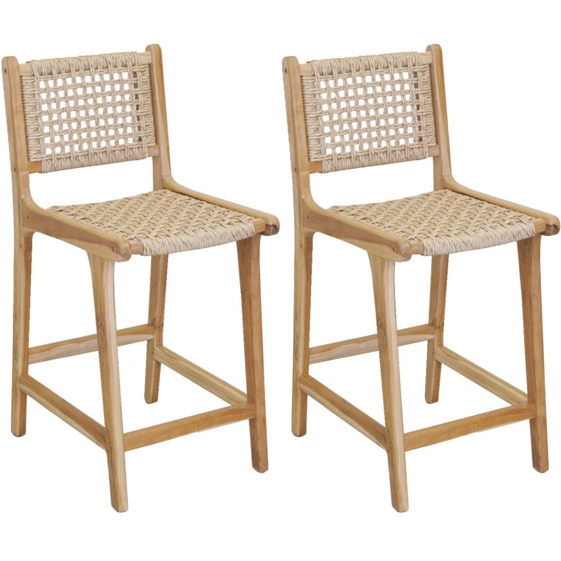 Tabouret bar en teck naturel et cannage BAIA (Lot de 2) Hauteur 100 cm main product photo