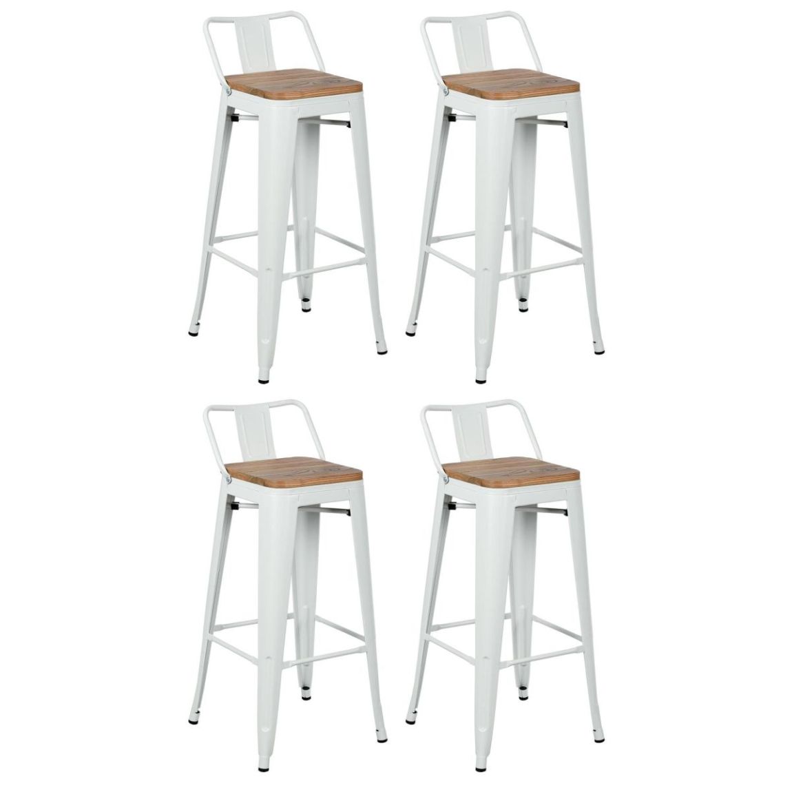 Tabouret de bar en métal laqué et bois d'orme huilé (Lot de 4) main product photo