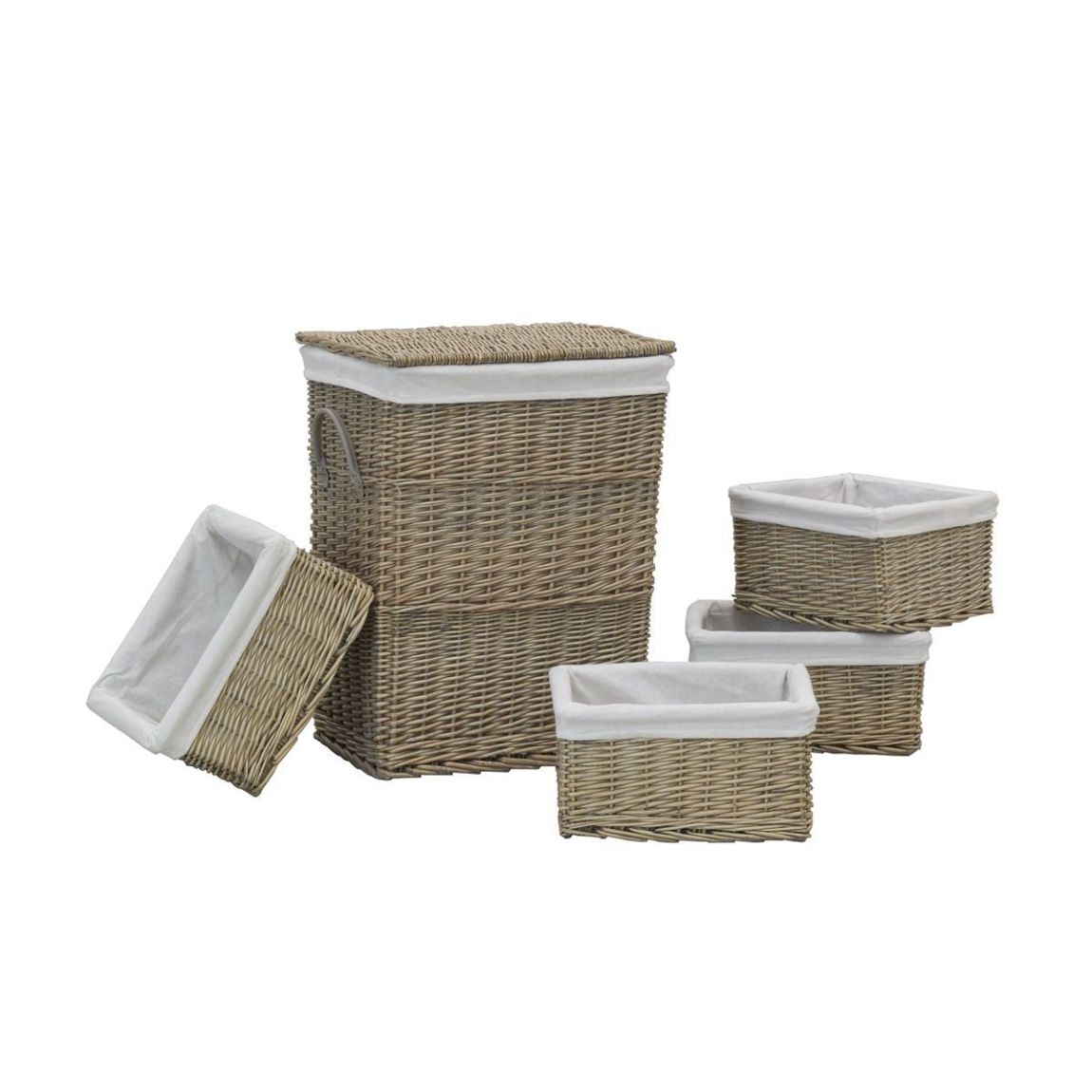 Panier à linge + 4 corbeilles en osier gris (Lot de 5) main product photo