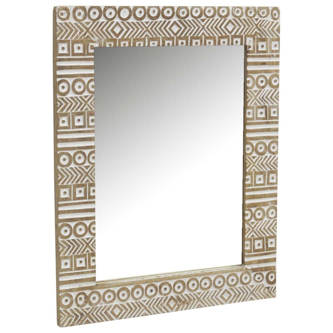 Miroir Aztèque en manguier sculpté et blanchi main product photo