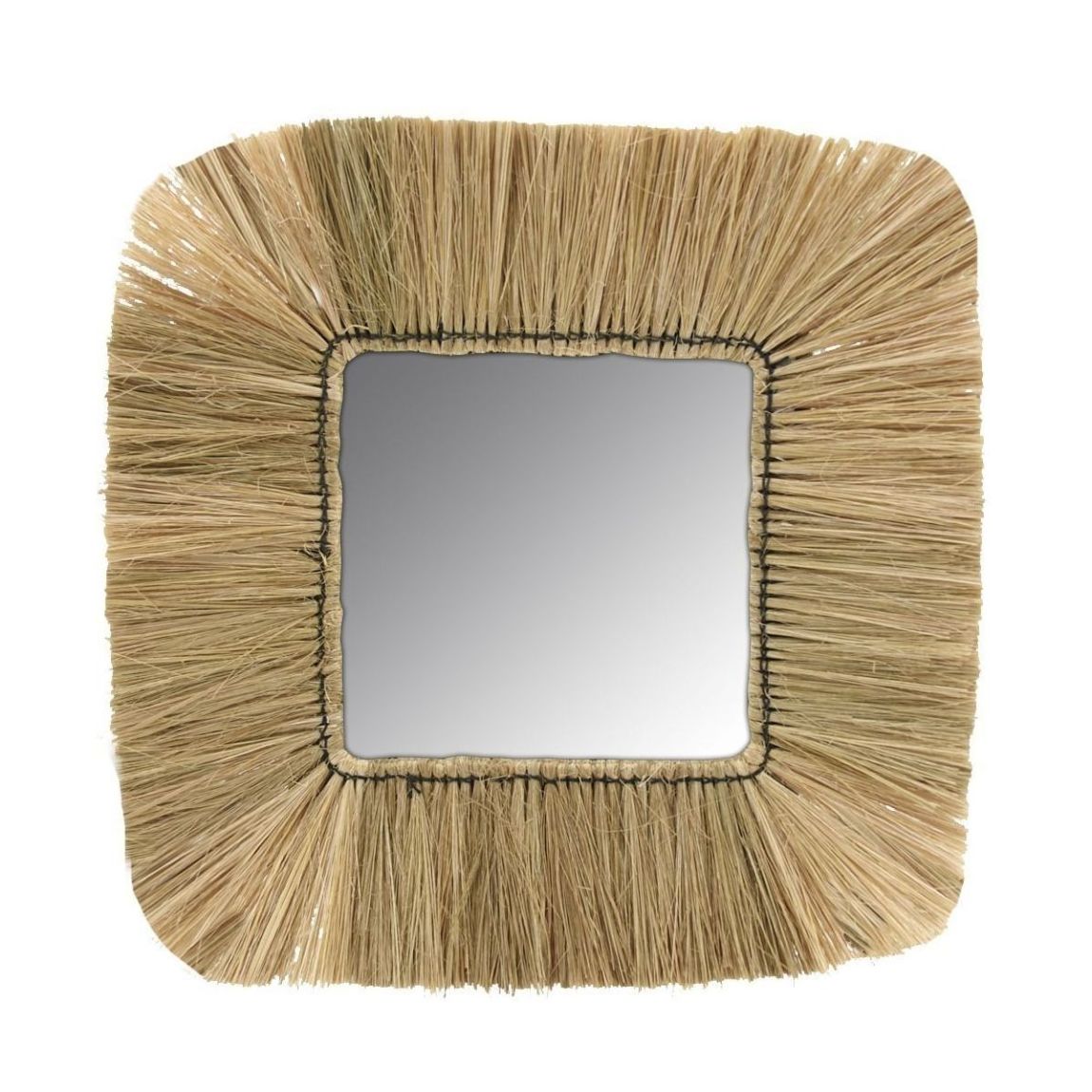 Miroir carré en jonc naturel main product photo