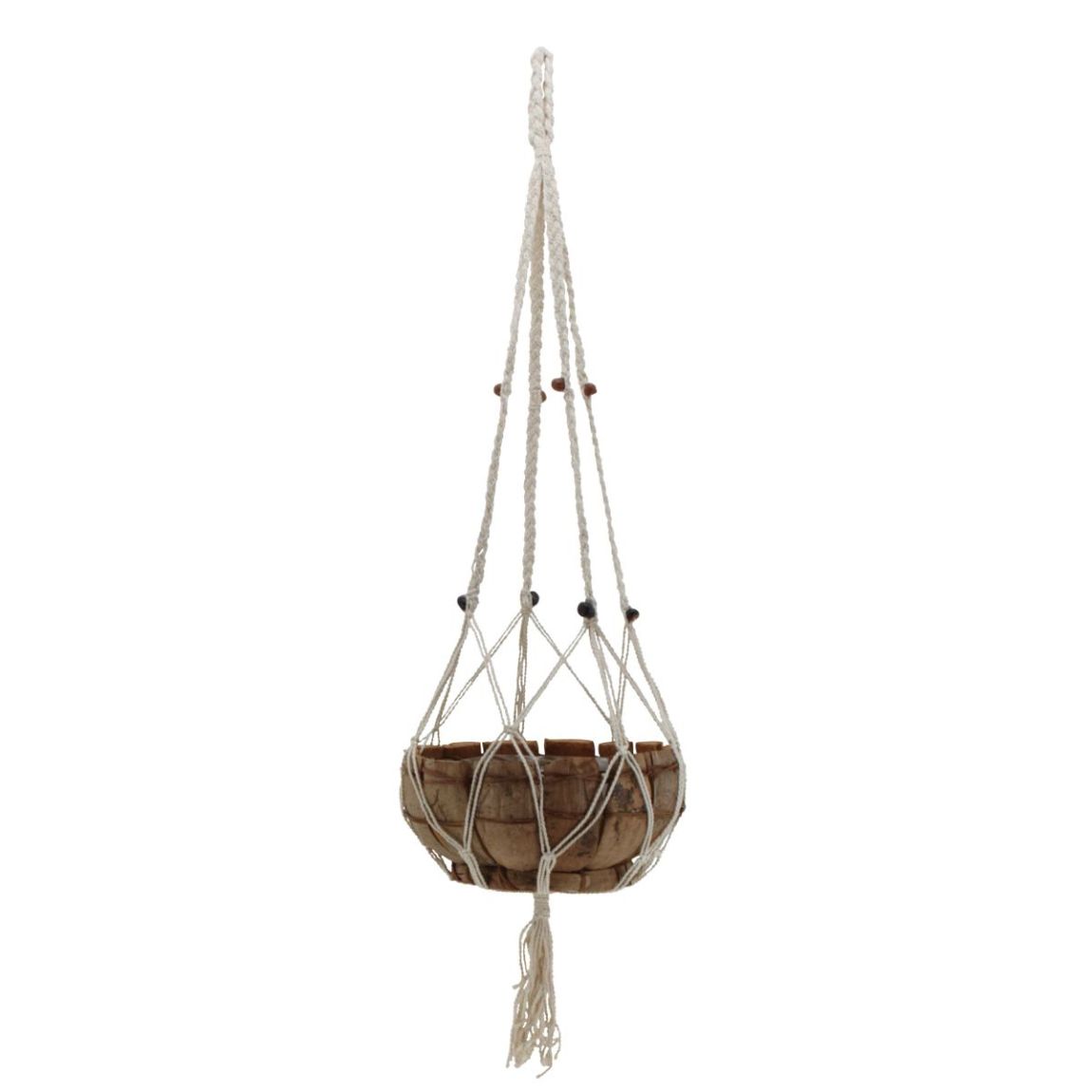 Macramé suspendu en jute blanche – 2 niveaux décoratifs sans corbeilles main product photo