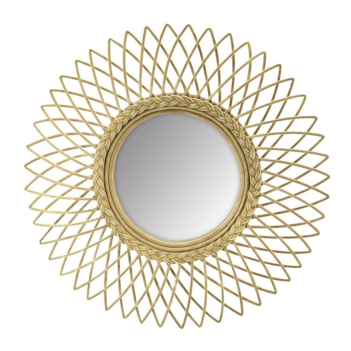 Miroir soleil en moelle de rotin 60 cm main product photo