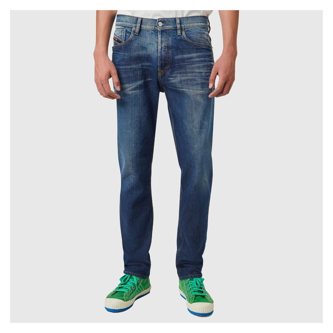 Jean slim stretch D-Fining, bleu, délavé main product photo