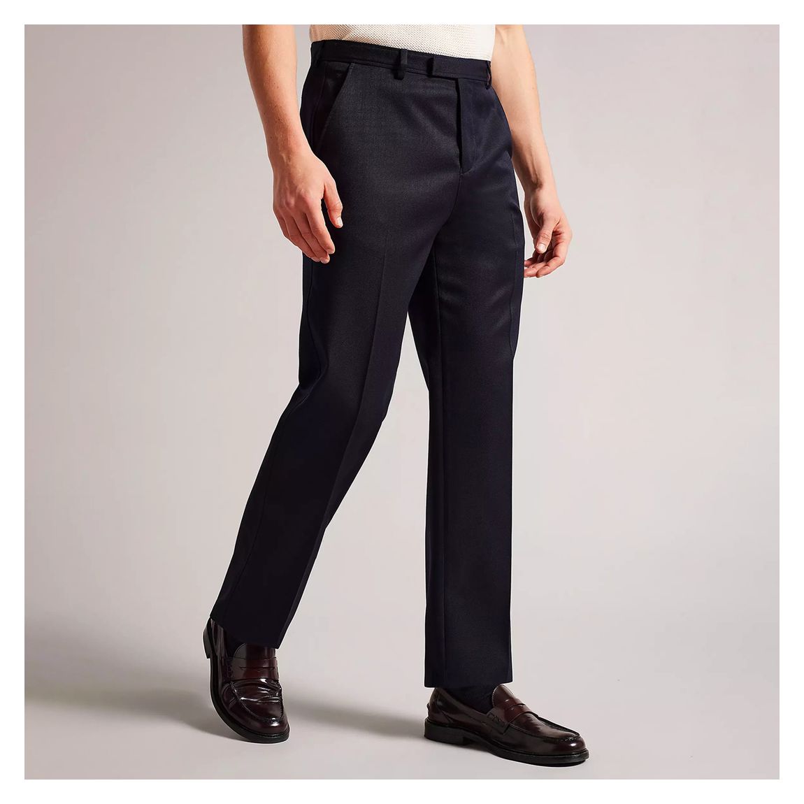 Pantalon droit en laine, marine main product photo