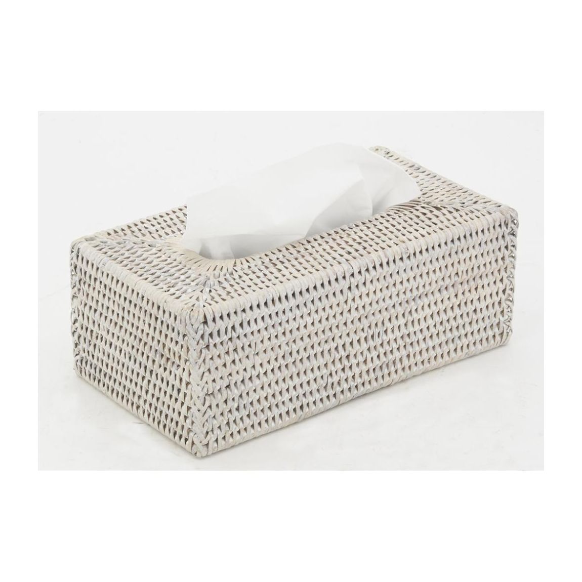 Boite à mouchoirs en rotin blanc main product photo