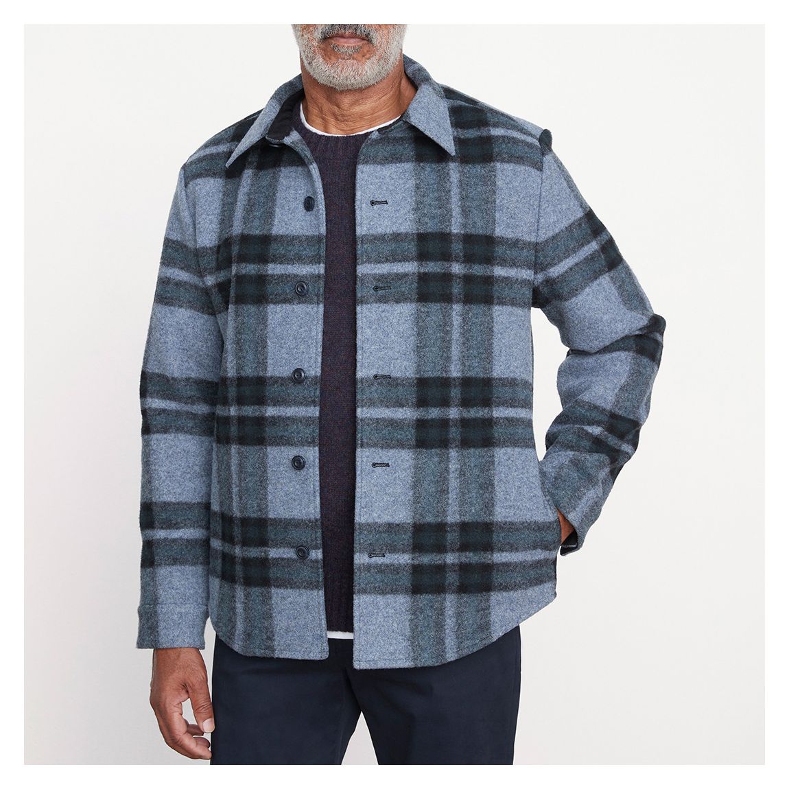 Vince Veste chemise en coton a carreaux en tricot epais bleu BrandAlley