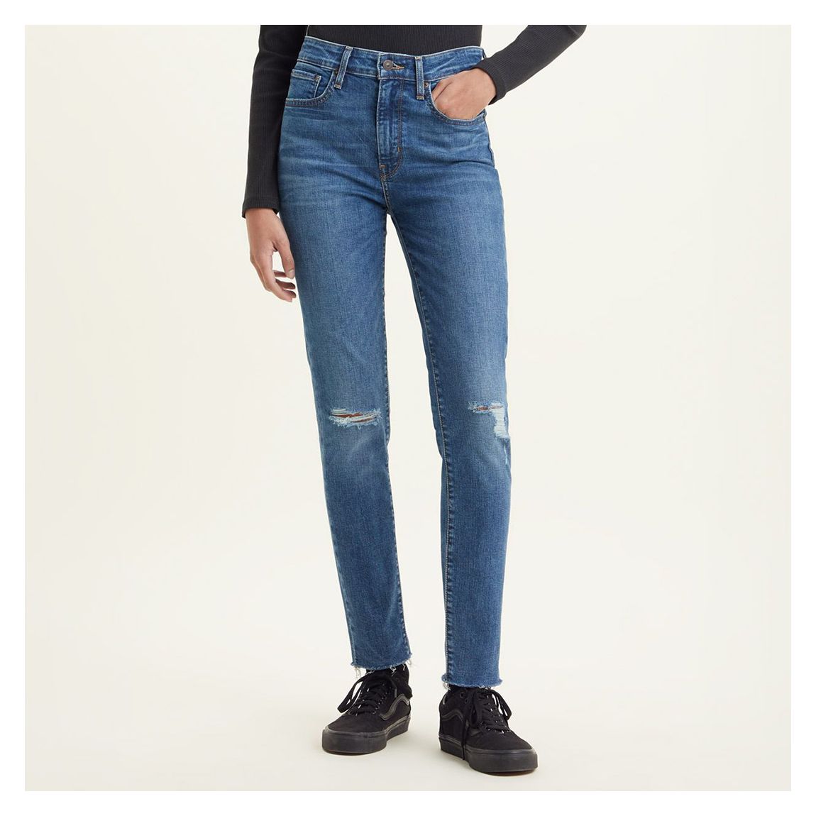 Mid Blue 721&Trade; High Rise Skinny Stretch Distressed Jeans main product photo