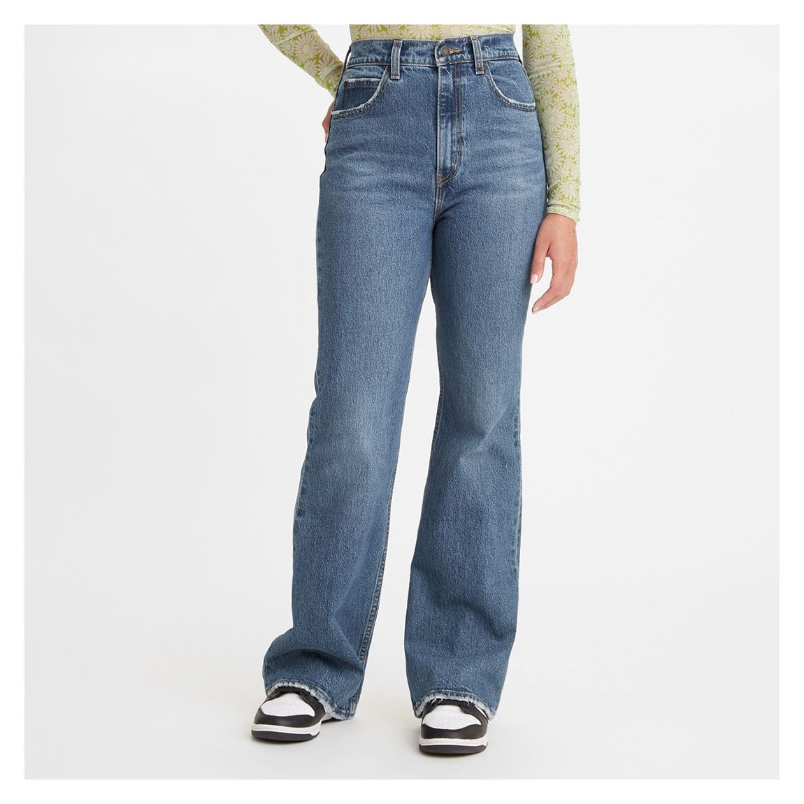 Jean Stretch À Taille Haute Et Jambe Évasée Des Années 70, Bleu main product photo