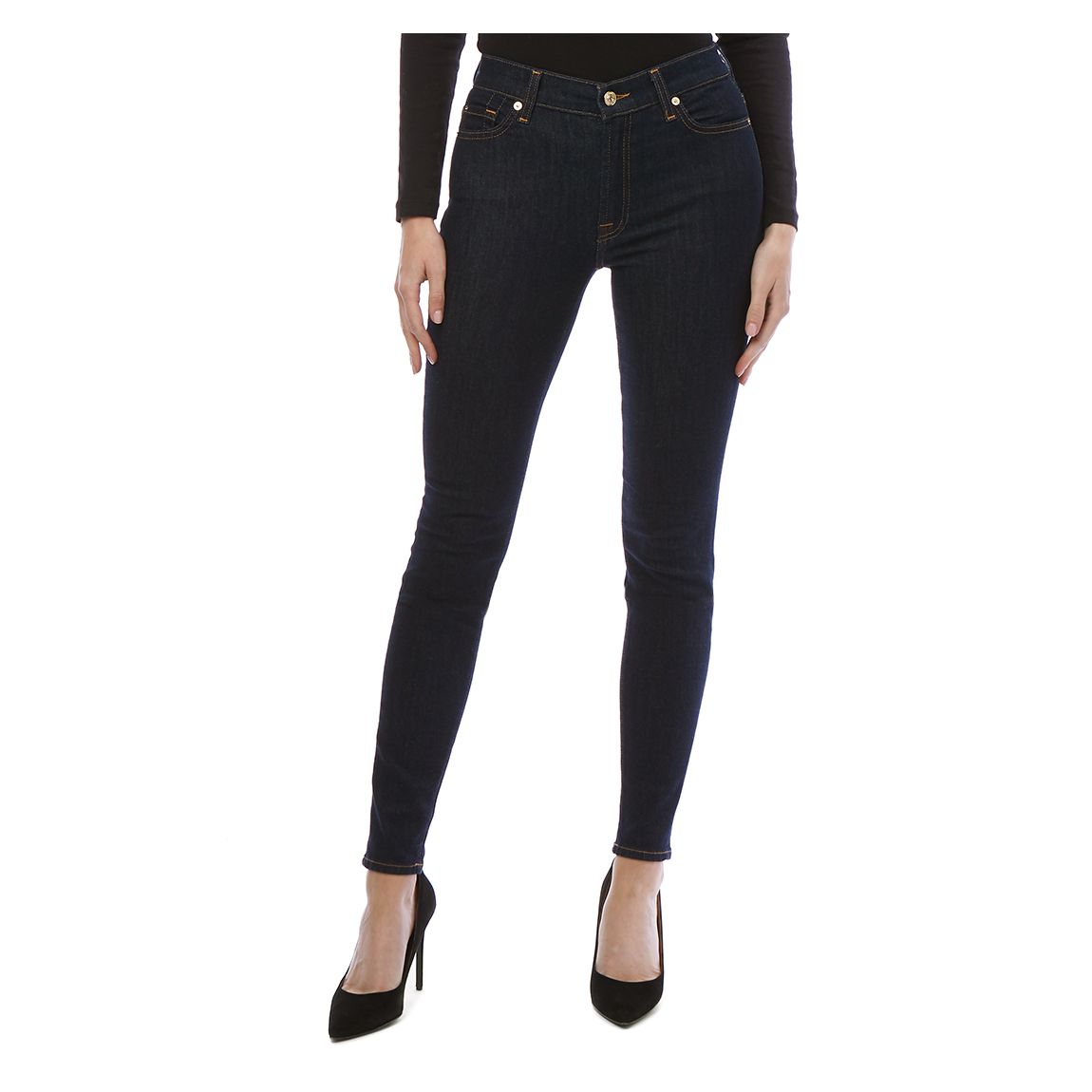 Jean stretch skinny à taille haute bleu foncé main product photo