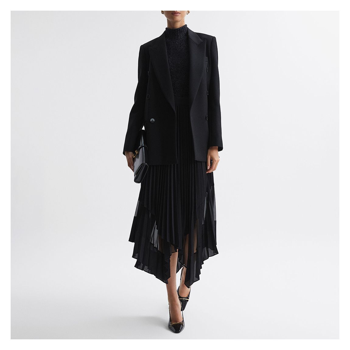 Reiss Jupe Transparente Plissee Dina Noire BrandAlley