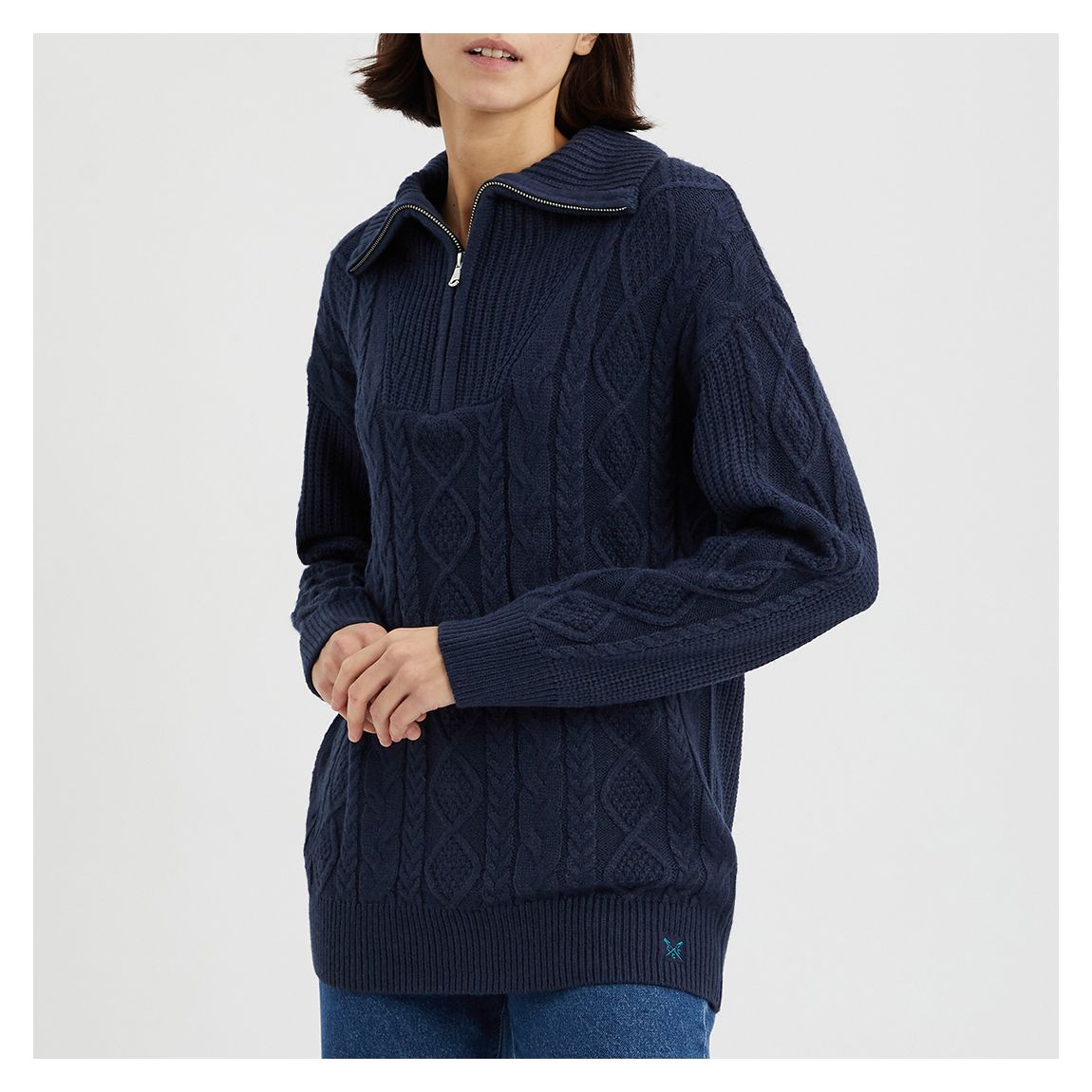 Pull en maille torsadée semi-fermée, marine main product photo