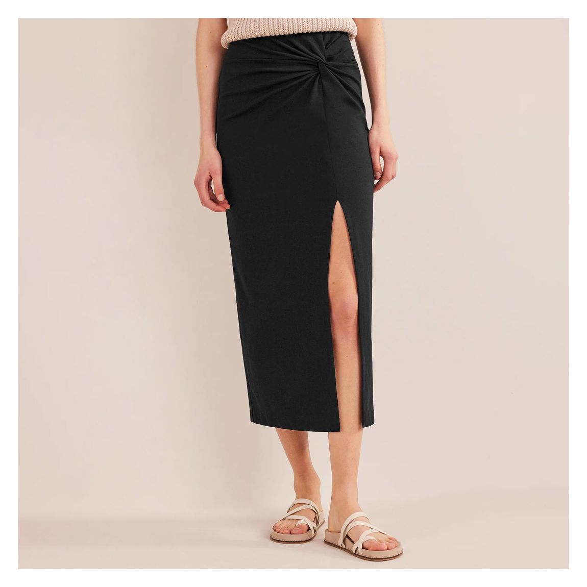 Jupe Midi En Jersey Noir Avec Détails De Nœuds main product photo