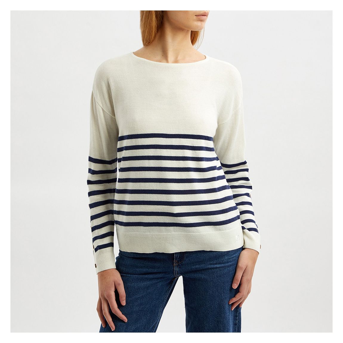 Pull chauve-souris breton marine/blanc main product photo