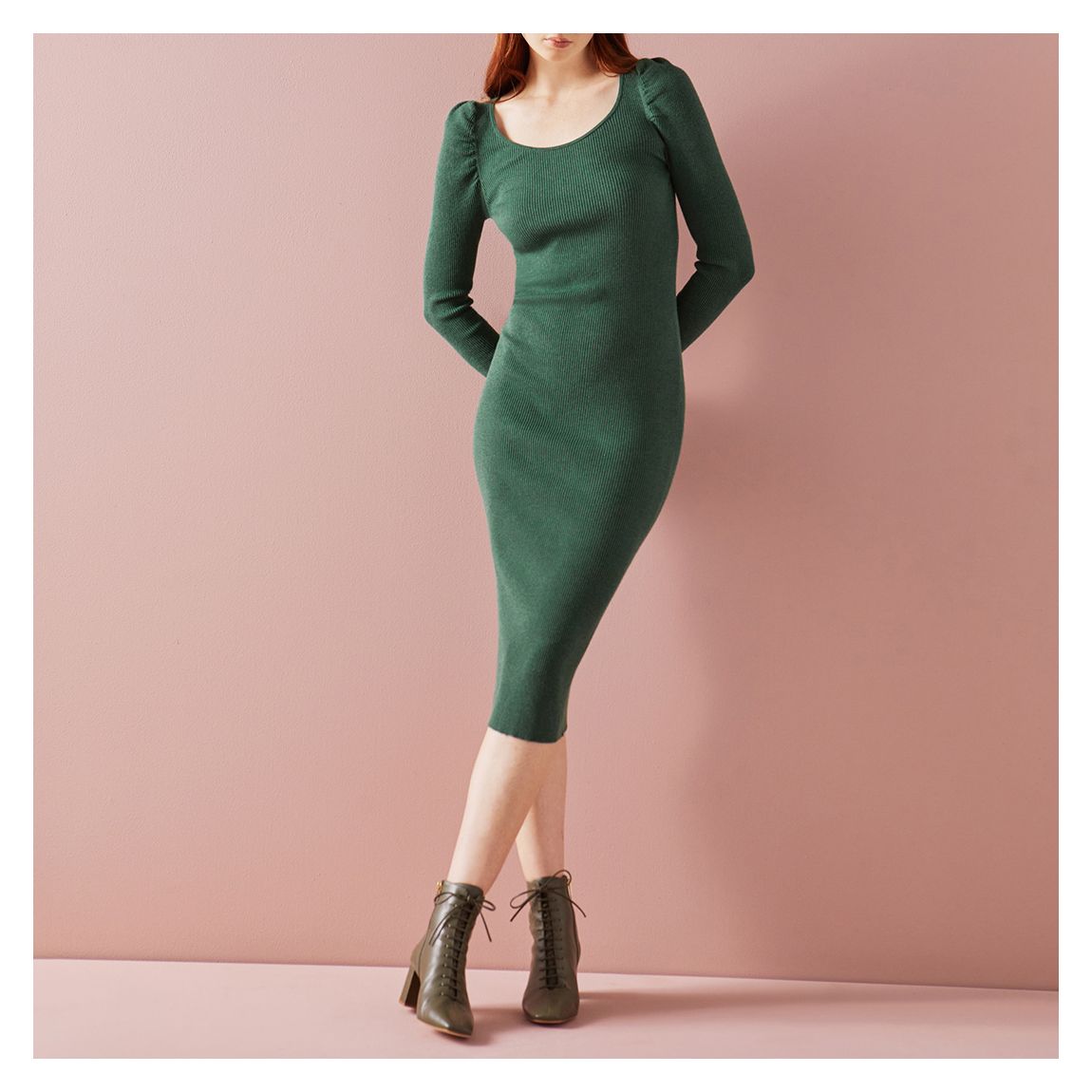 Robe Midi Rita Verte, Côtelée, Pour Le Corps main product photo