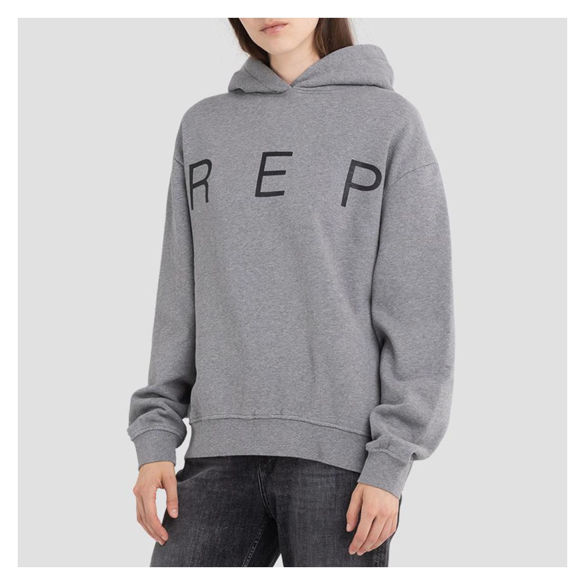 Sweat à capuche en coton gris avec logo imprimé main product photo