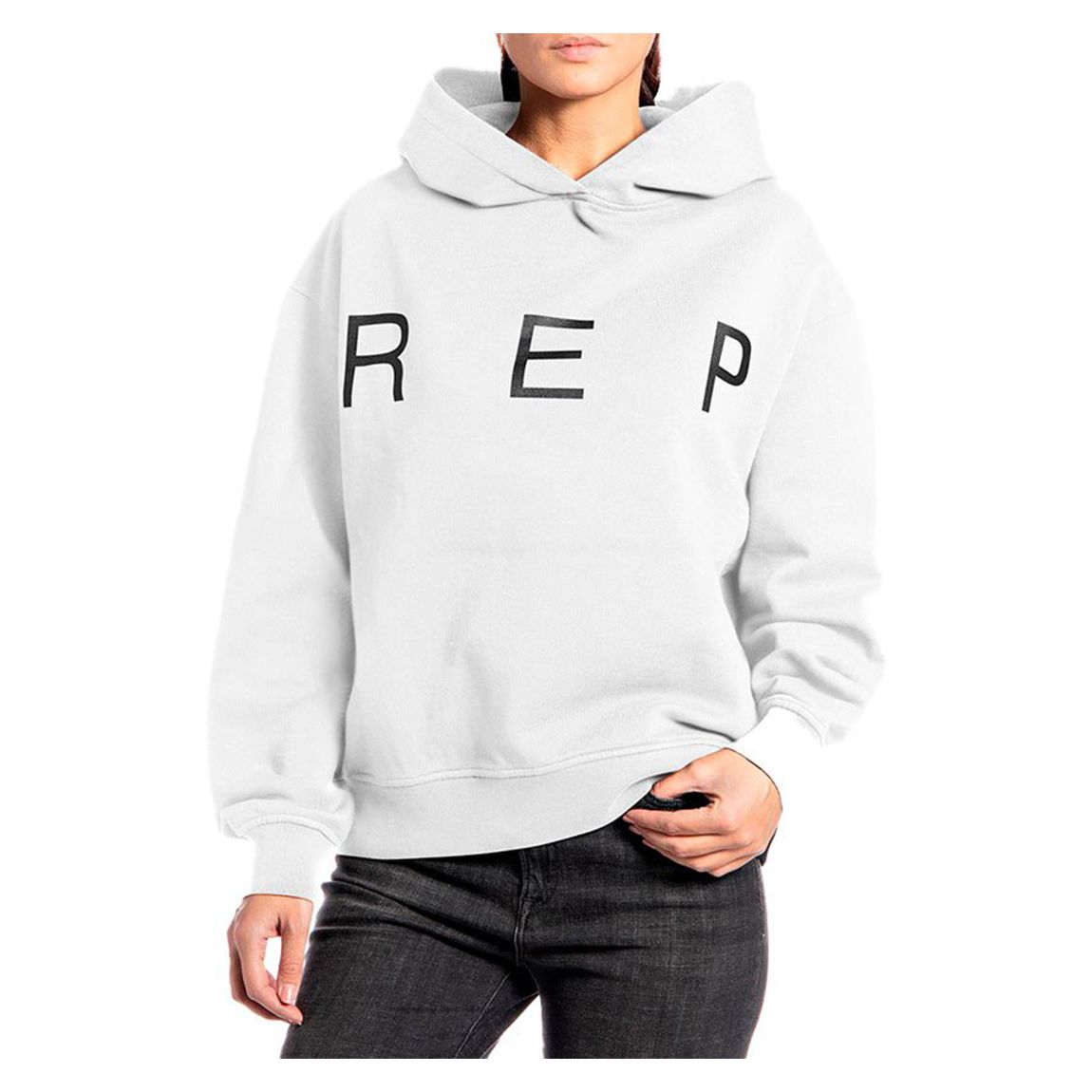 Sweat à capuche en coton à logo imprimé blanc main product photo