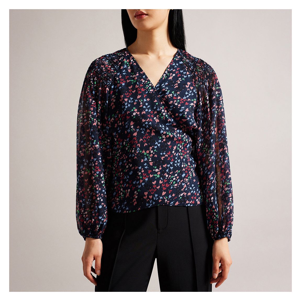 Navy Tariaa Smocked Wrap Top main product photo