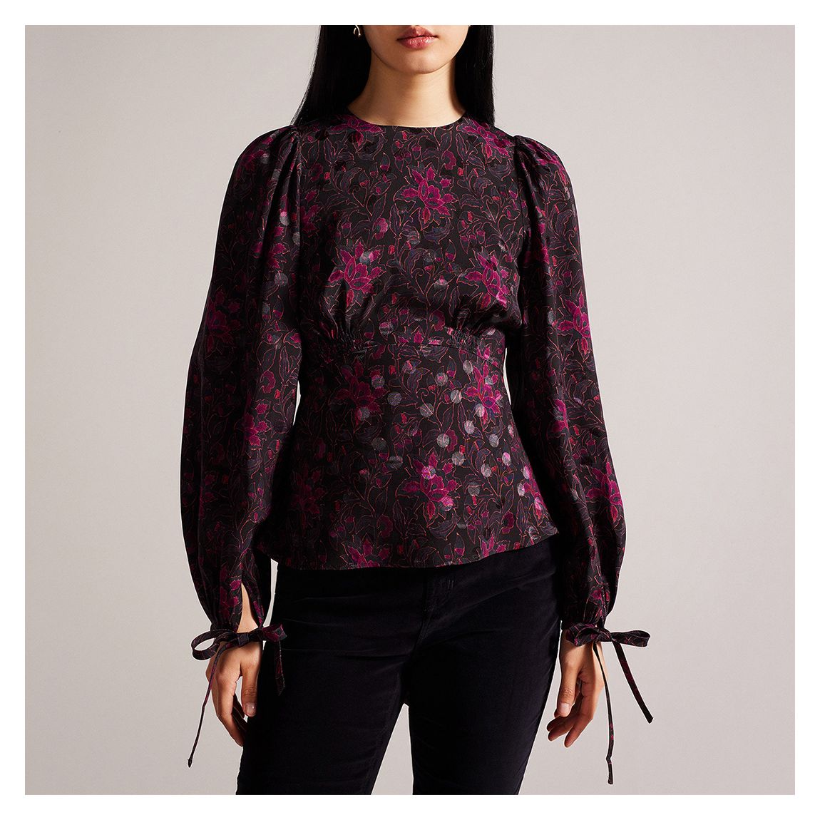 Top Peplum Imprimé Terre Noir/Rose main product photo