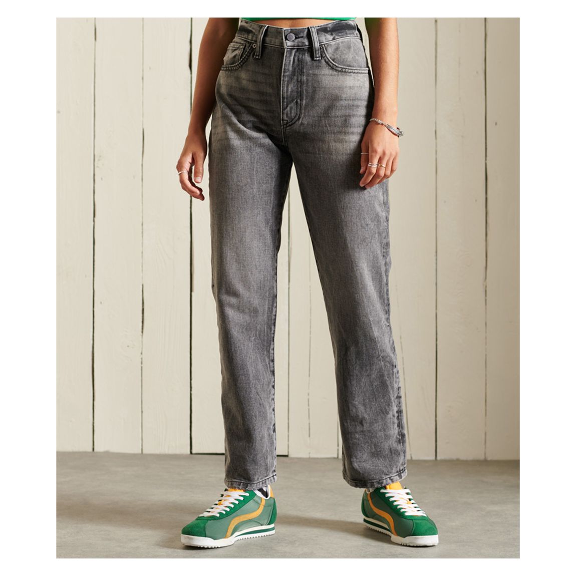 Jean Droit En Coton, Taille Haute, Gris main product photo