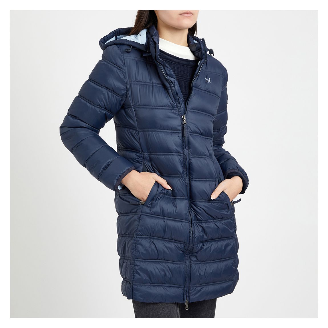 veste longue à capuche marine main product photo