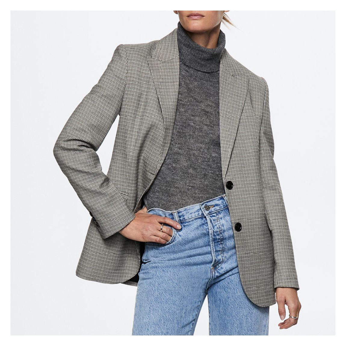 Blazer en laine mélangée pied-de-poule gris main product photo