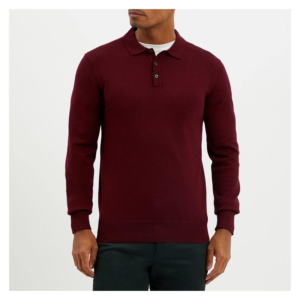 Chandail polo en maille fine, bourgogne main product photo