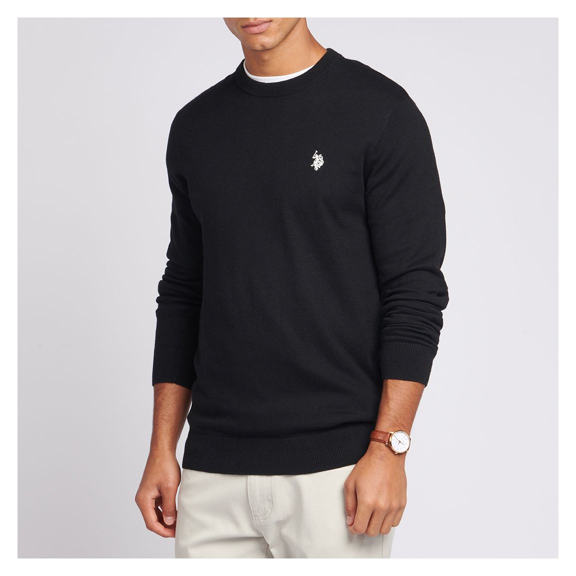 Pull en coton noir à col ras du cou main product photo
